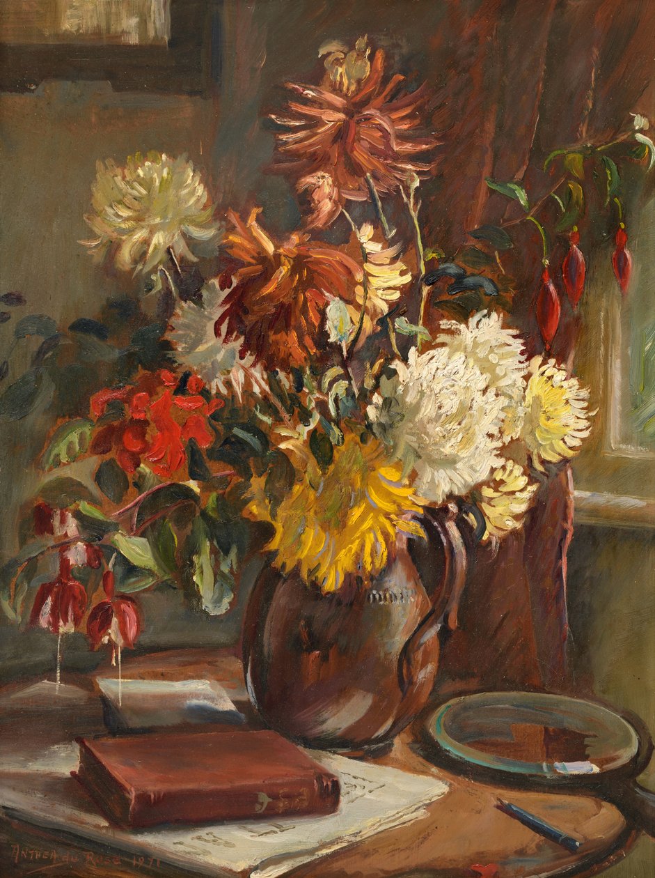 Krysantemum stilleben i Cor Vissers atelier af Anthea Durose