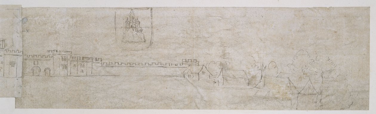 Richmond Palace, facade (pen og brunt blæk over svage markeringer med sort kridt) af Anthonie Jacobus van Wyngaerdt