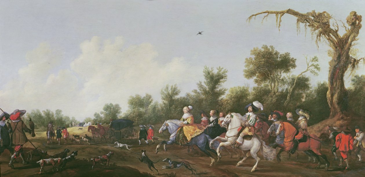 Frederik V, Vinterkongen og hans kone Elizabeth Stuart tager på jagt på hesteryg, 1631 af Anthonie Palamedesz