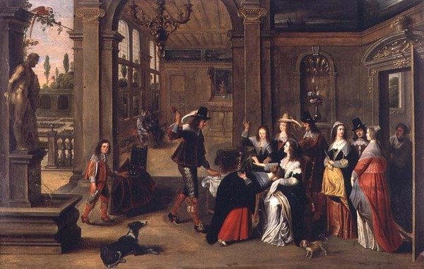A Game of Forfeits (olie på panel) af Anthonie (circle of) Palamedesz