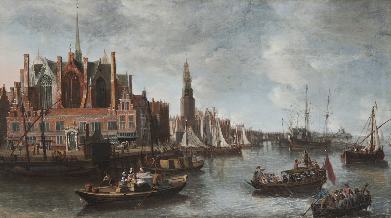Udsigt over New Church i Amsterdam af Anthonie Beerstraten