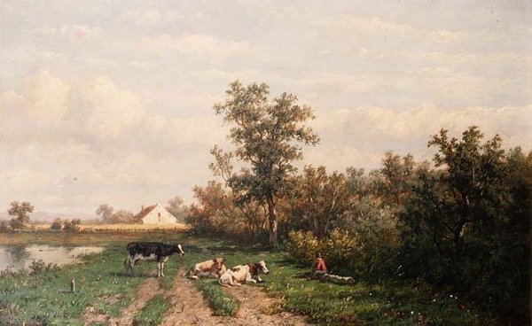 Hollandsk landskab (panel) af Anthonie Jacobus van Wyngaerdt