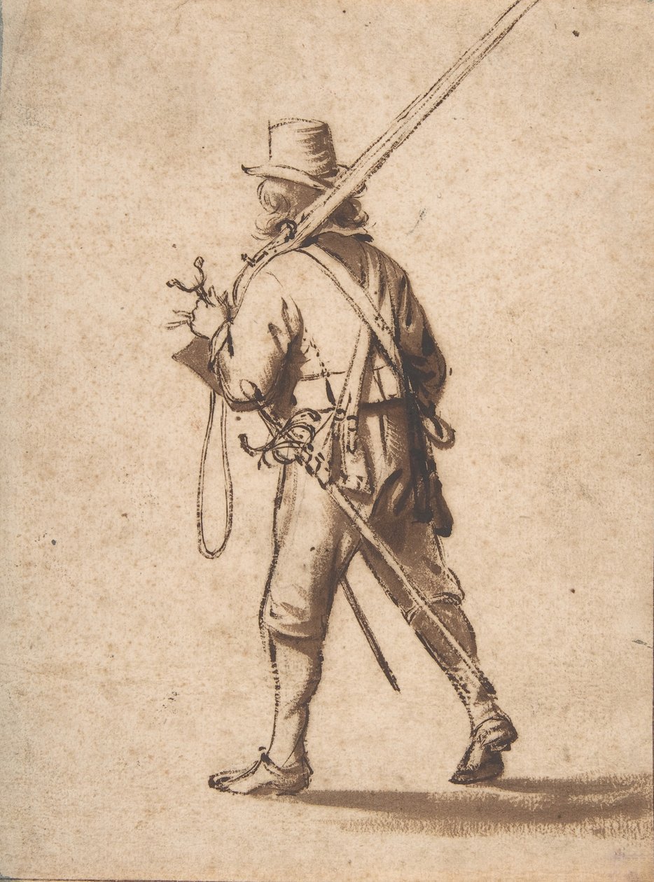 En gående musketer, set bagfra, 1600-tallet. af Anthonie Palamedesz