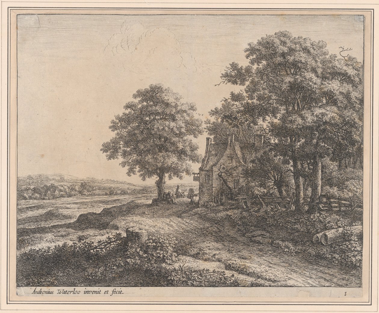 Et stort lindetræ før en kro, 1600-tallet. af Anthonie Waterloo