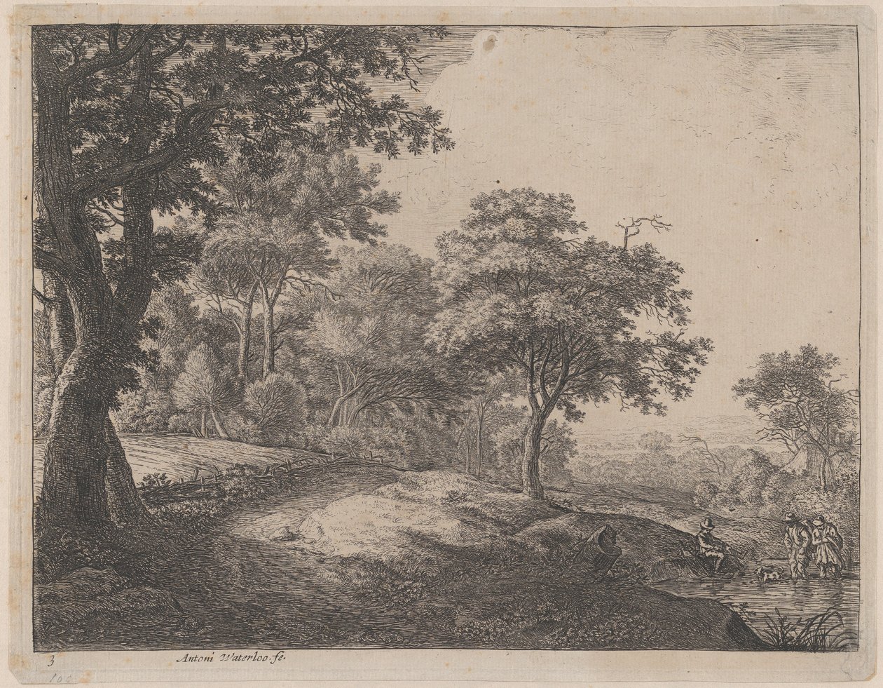En mand og en kvinde krydser en strøm, 1600-tallet. af Anthonie Waterloo