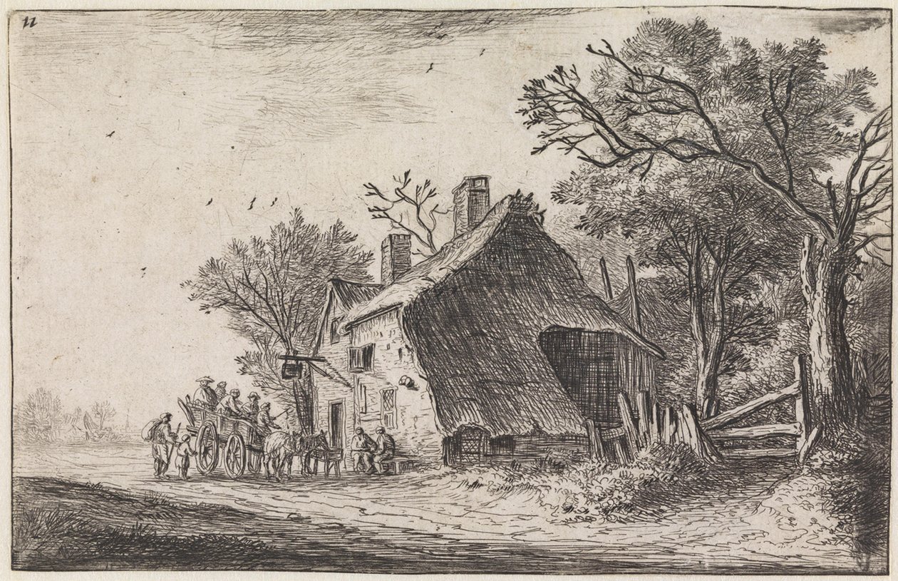 De rejsendes ankomst til kroen (nr. 2 i en serie på 12 tryk) af Anthonie Waterloo