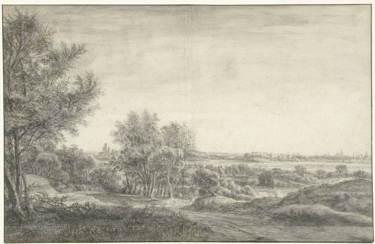 Udsigt fra Haarlems klitter med ruinerne af huset i Kleve af Anthonie Waterloo