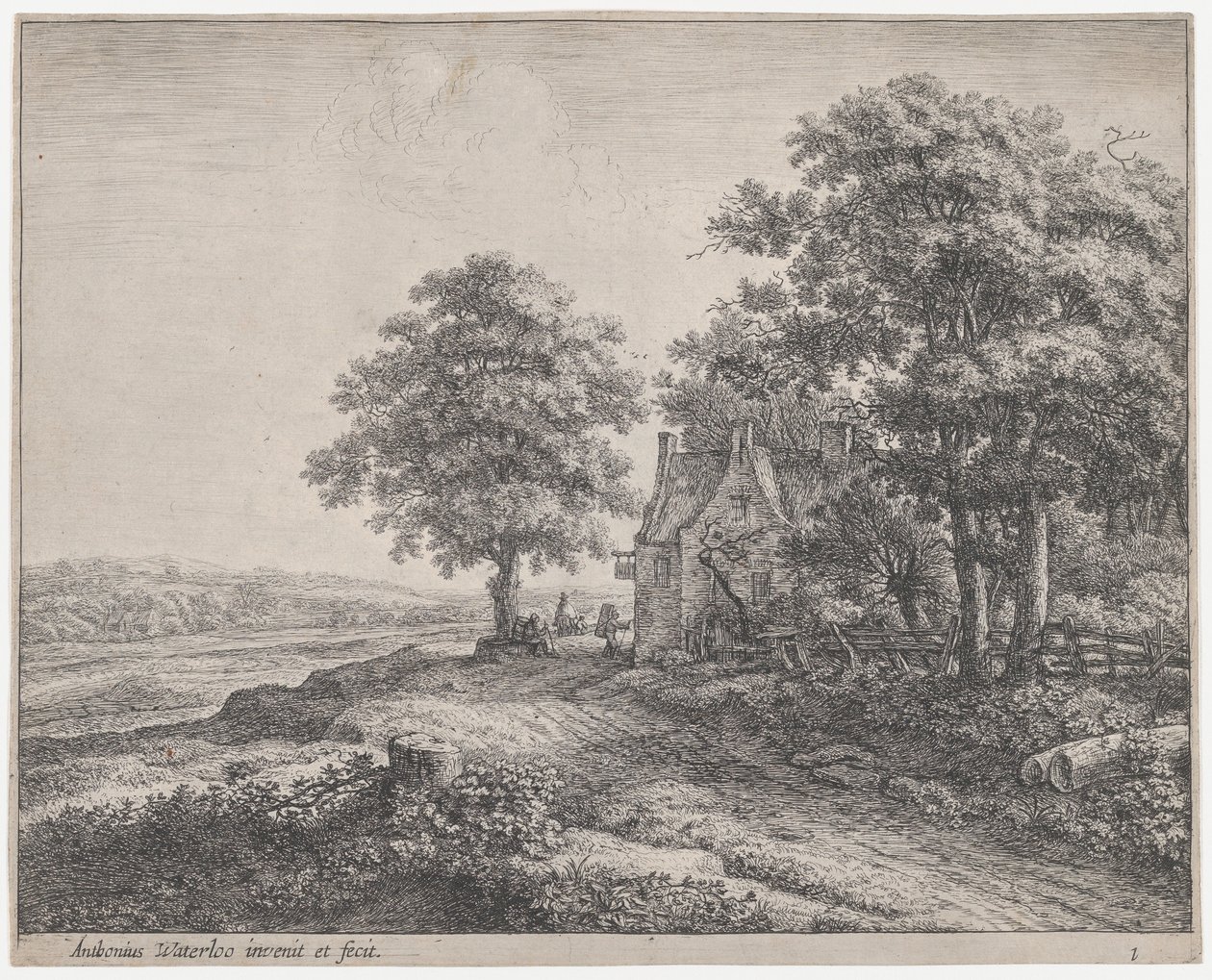 Stort lindetræ før en kro, 1600-tallet. af Anthonie Waterloo