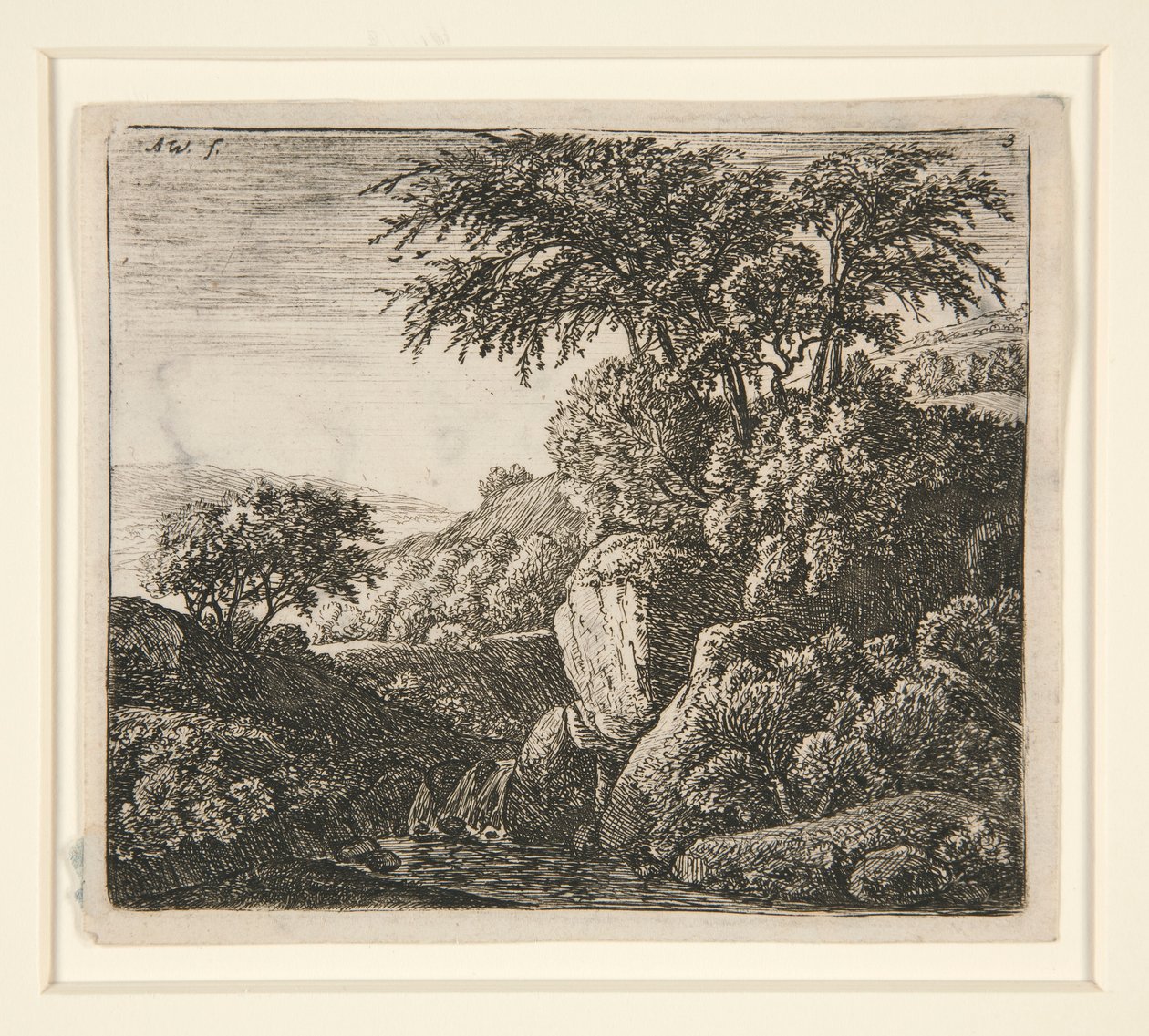 Det lille vandfald, fra et sæt af 4 raderinger, B. 3-6 af Anthonie Waterloo