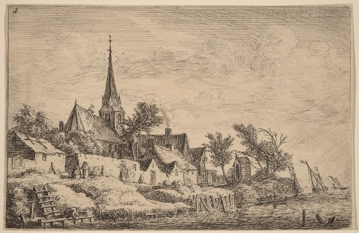 Landsbykirketårn ved havet af Anthonie Waterloo