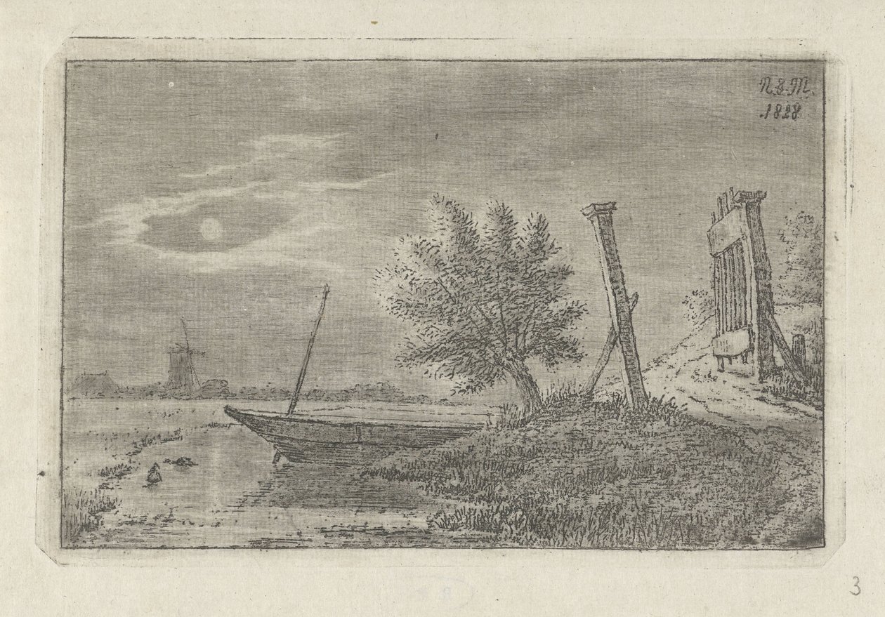 Landskab med båd og åben port af Anthonie Willem Hendrik Nolthenius de Man