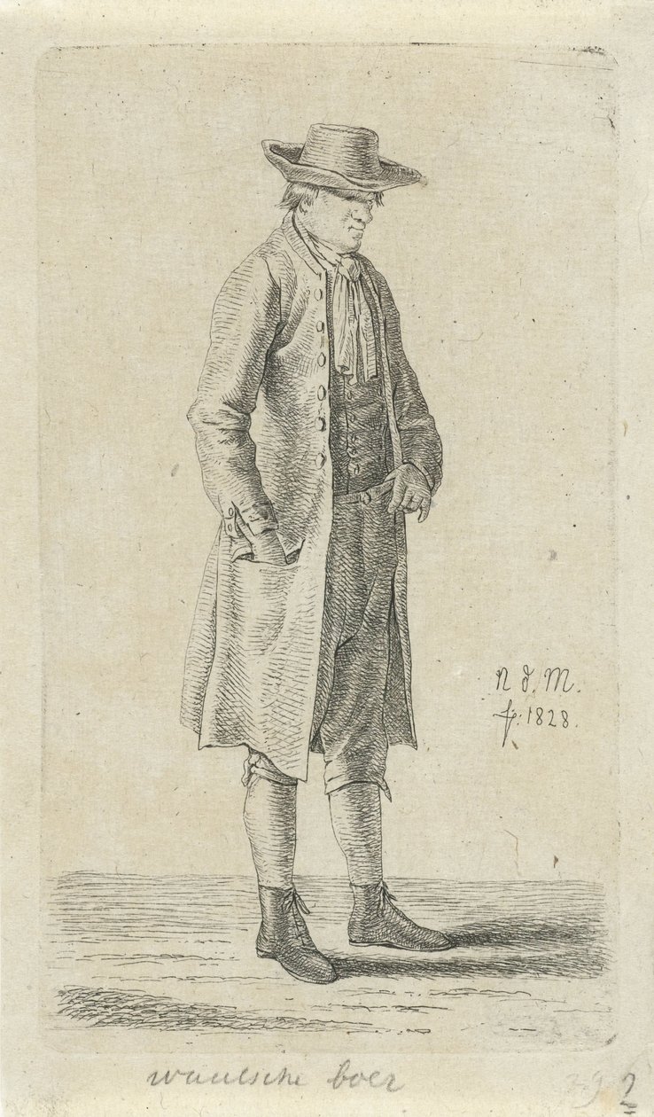Mand med hånden i jakkelommen Vallonsk bonde (titel på objekt) 12 studiefigurer (serietitel) af Anthonie Willem Hendrik Nolthenius de Man
