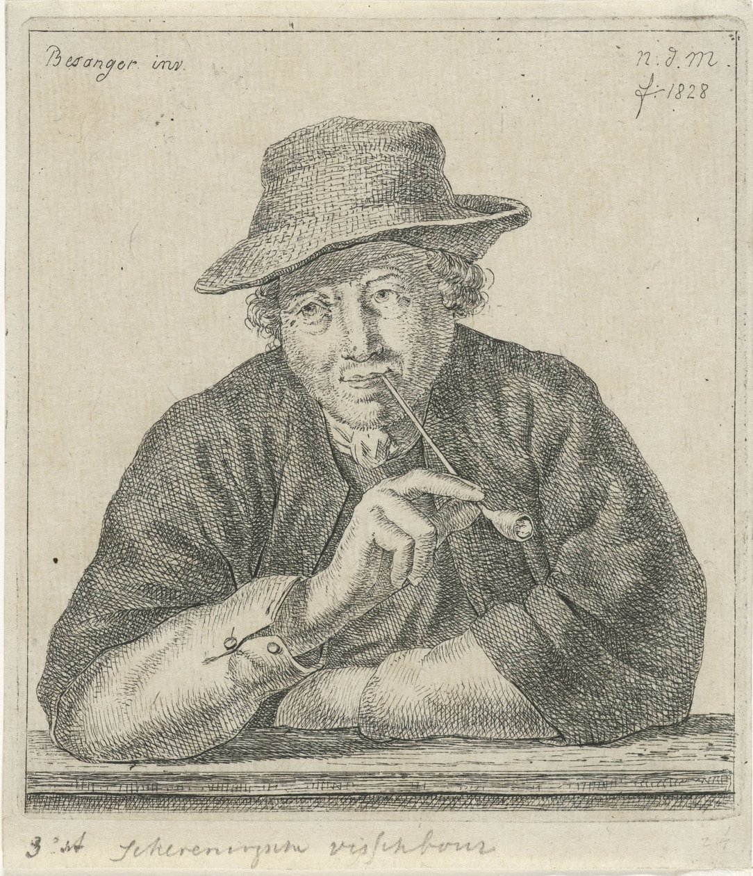 rygende mand Schevingsche fiskeopdrætter (titel på objekt) af Anthonie Willem Hendrik Nolthenius de Man