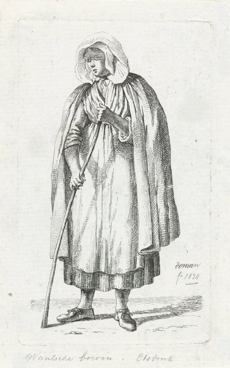 Kvinde med kappe og stok Vallonsk bondekone (titel på objektet) af Anthonie Willem Hendrik Nolthenius de Man