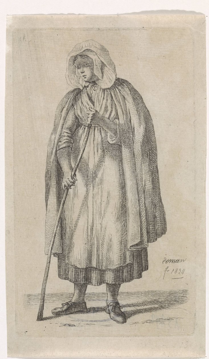 Kvinde med en kappe og en stok af Anthonie Willem Hendrik Nolthenius de Man