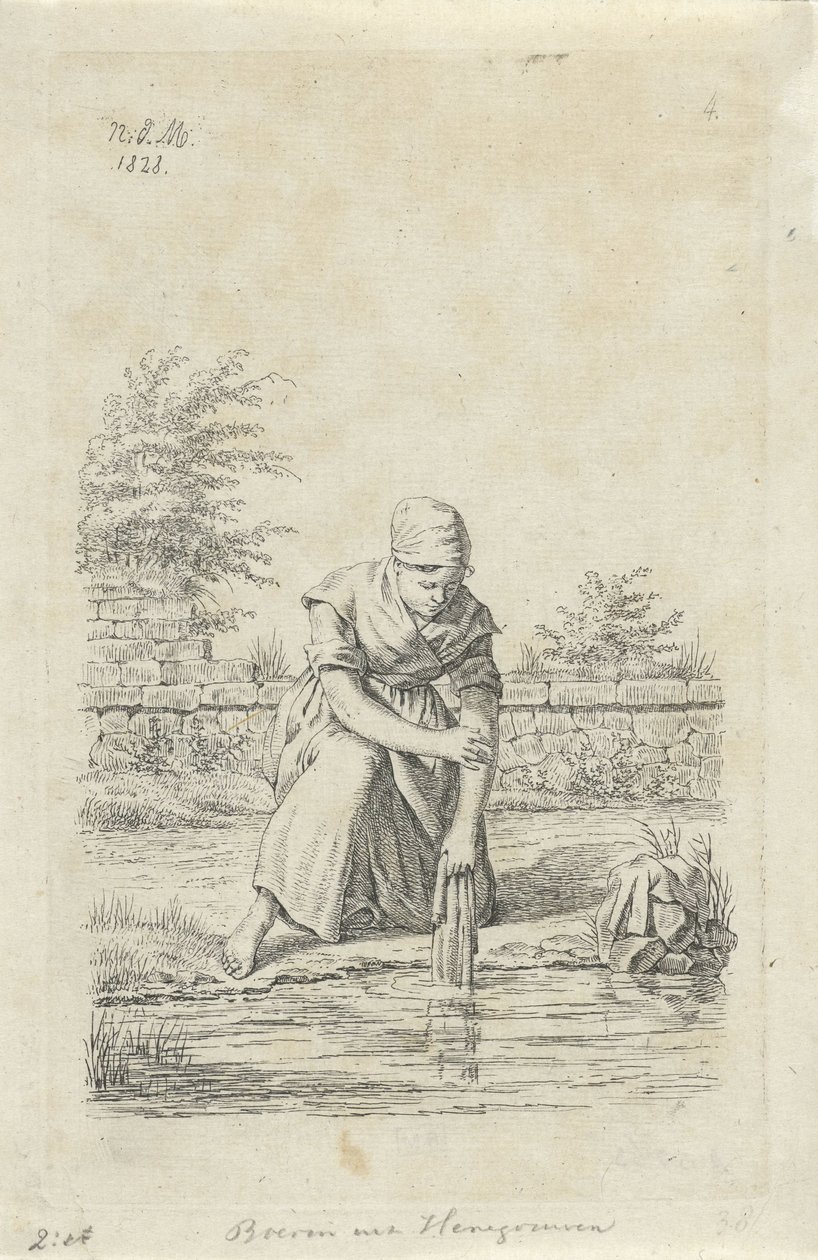 Voksende kvinde fra Hainaut Bonde fra Hainaut (titel på objekt) Landmænd og kvindelige landmænd fra Det Forenede Kongerige Holland (serietitel) af Anthonie Willem Hendrik Nolthenius de Man