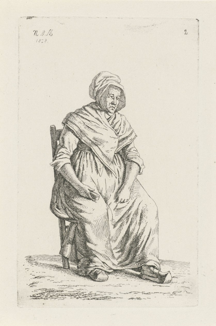 Siddende bondekone fra Vallonien Landmænd og kvindelige landmænd fra Det Forenede Kongerige Holland (serietitel) af Anthonie Willem Hendrik Nolthenius de Man