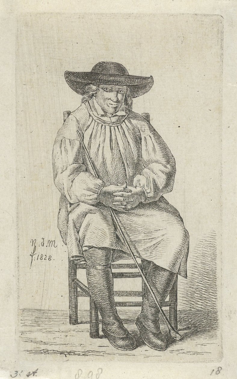 Siddende mand med stok 12 studiefigurer (serietitel) af Anthonie Willem Hendrik Nolthenius de Man