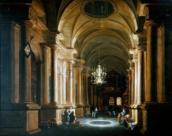 Figurer i kirkens kirkeskib (olie på panel) af Anthonie de Lorme