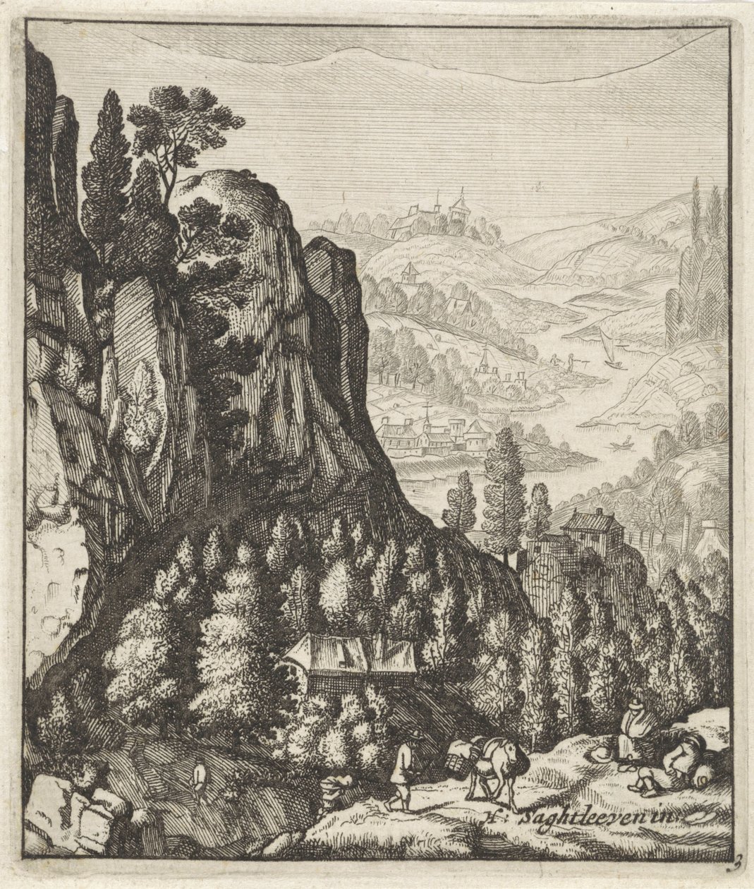 Klippefyldt bjerglandskab med bønder af Anthonie de Winter (attributed to)
