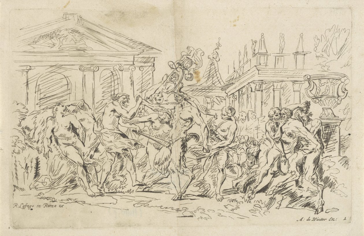 Satyr med dansende nymfer Bacchanals (serietitel) af Anthonie de Winter