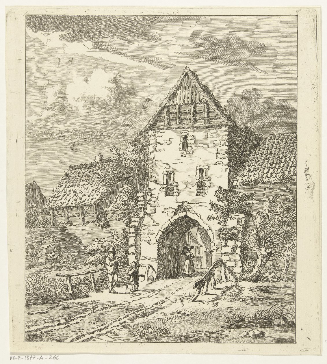 Nogle figurer ved en gammel byport af Anthonie van den Bos
