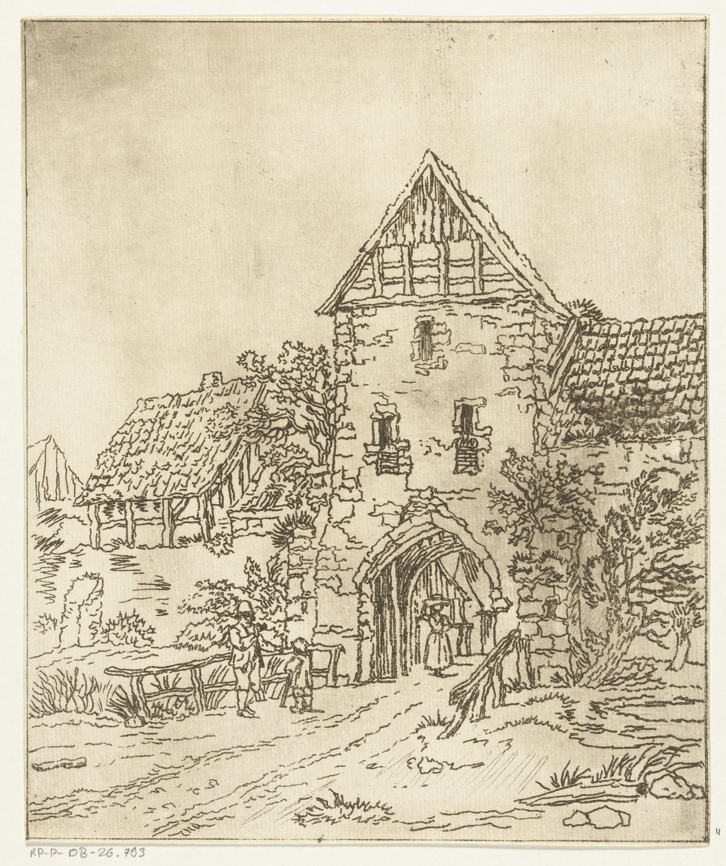 Nogle figurer ved en gammel byport af Anthonie van den Bos