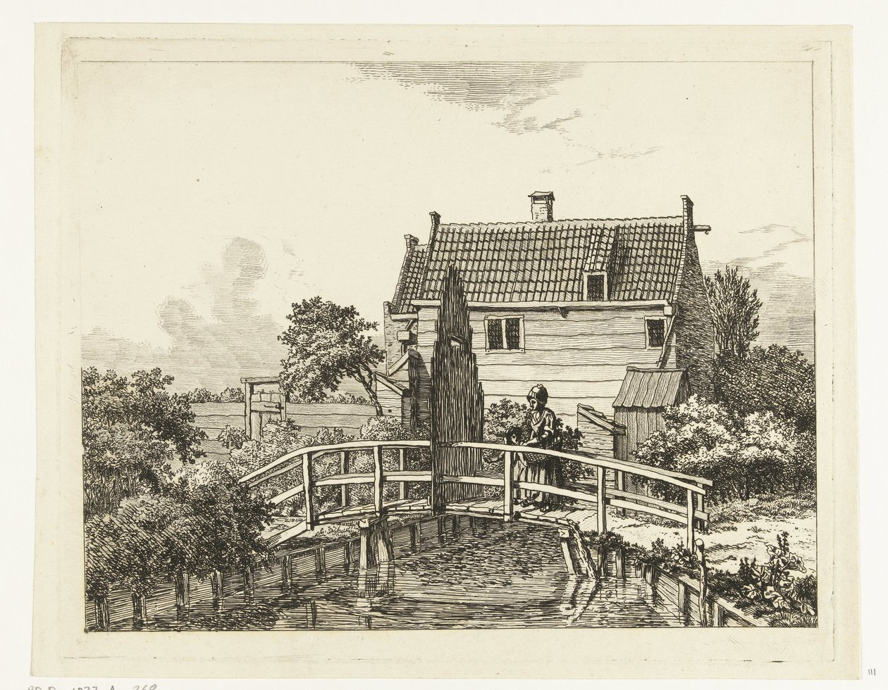 Jan Hanzenpad uden for Raampoort (titel på objekt) Kvinde med barn på en bro nær en lukket port af Anthonie van den Bos