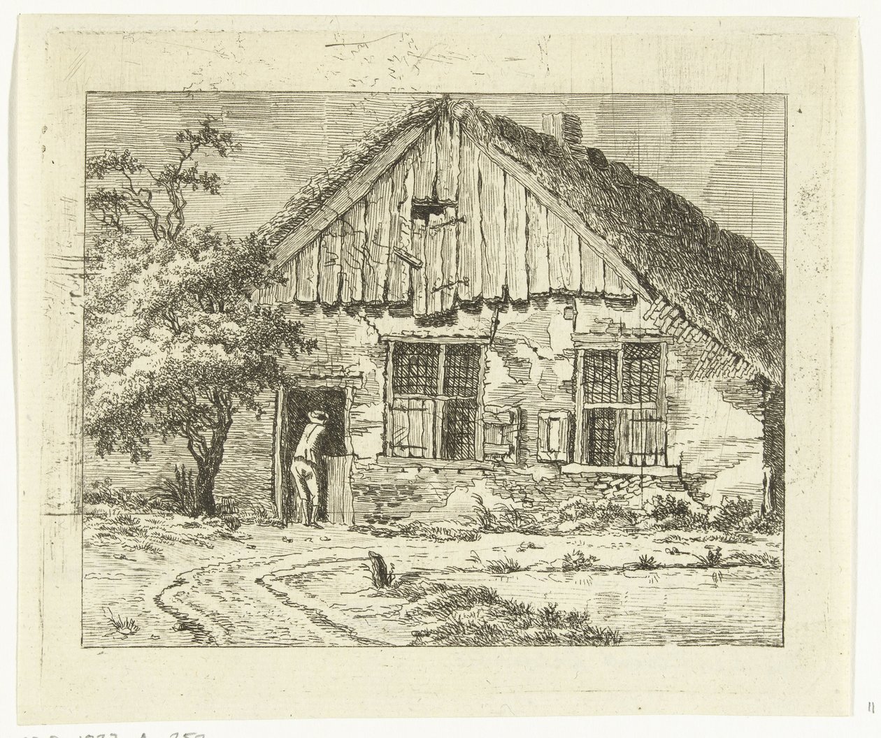 Mand læner sig op ad den nederste dør af en gård i Staphorst (titel på objekt) af Anthonie van den Bos