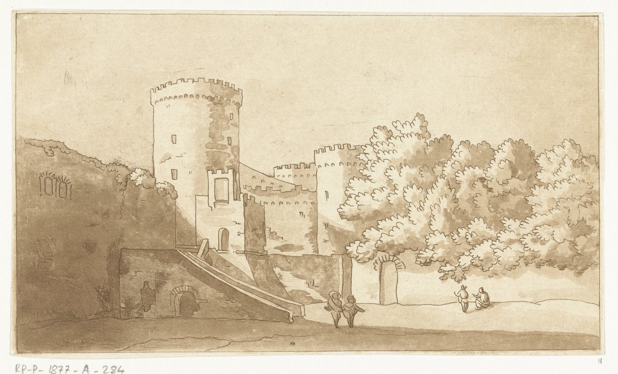 Mur af en fæstning med tårne Castel Gandolfo af Anthonie van den Bos