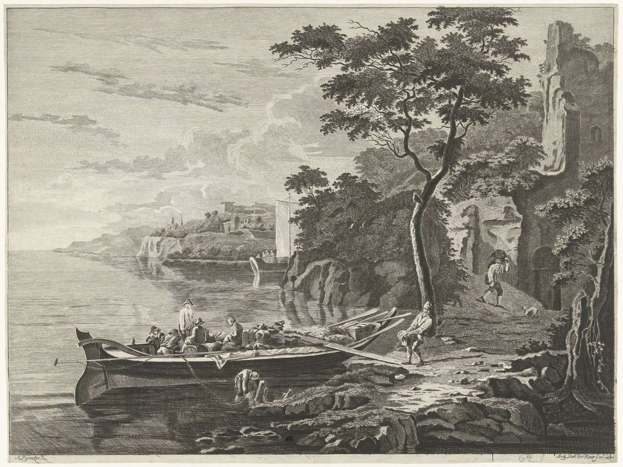 Figurer ved en pram i et bjerglandskab af Anthonij van der Haer