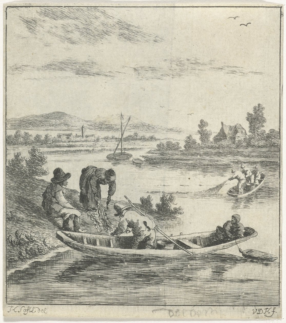 Fiskere ved en flod af Anthonij van der Haer