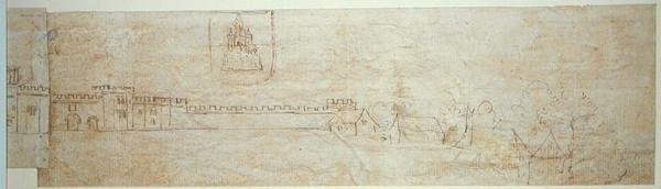 Ydre mur af Richmond Palace, 1500-tallet (pen og blæk på papir) af Anthonis van den Wyngaerde