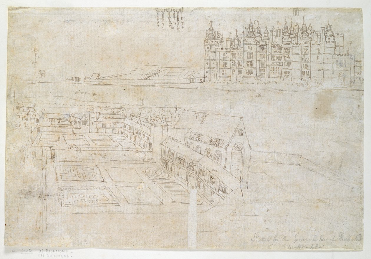 Privy Gardens, Richmond Palace, ca.1544 (pen og blæk på papir) af Anthonis van den Wyngaerde