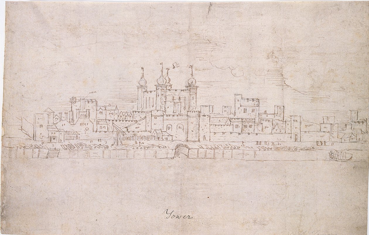 Tower of London, ca. 1544 (pen og blæk på papir) af Anthonis van den Wyngaerde