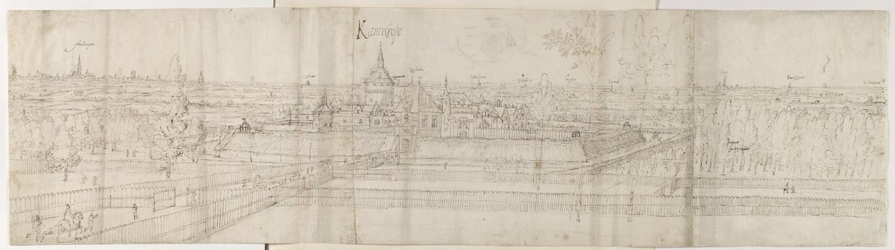 Udsigt over Palace of Cantecroy nær Antwerpen og det omkringliggende landskab, 1557-58 (pen og brunt blæk over sort kridt) af Anthonis van den Wyngaerde