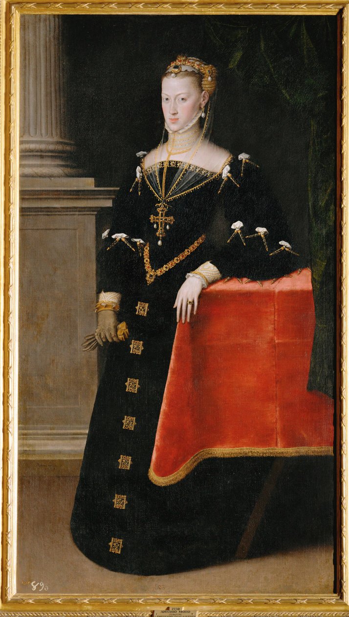 Kejserinde Maria af Østrig, datter af kejser Karl V (maleri på lærred) af Anthonis van Dashorst (c.1519-1576/77) Mor