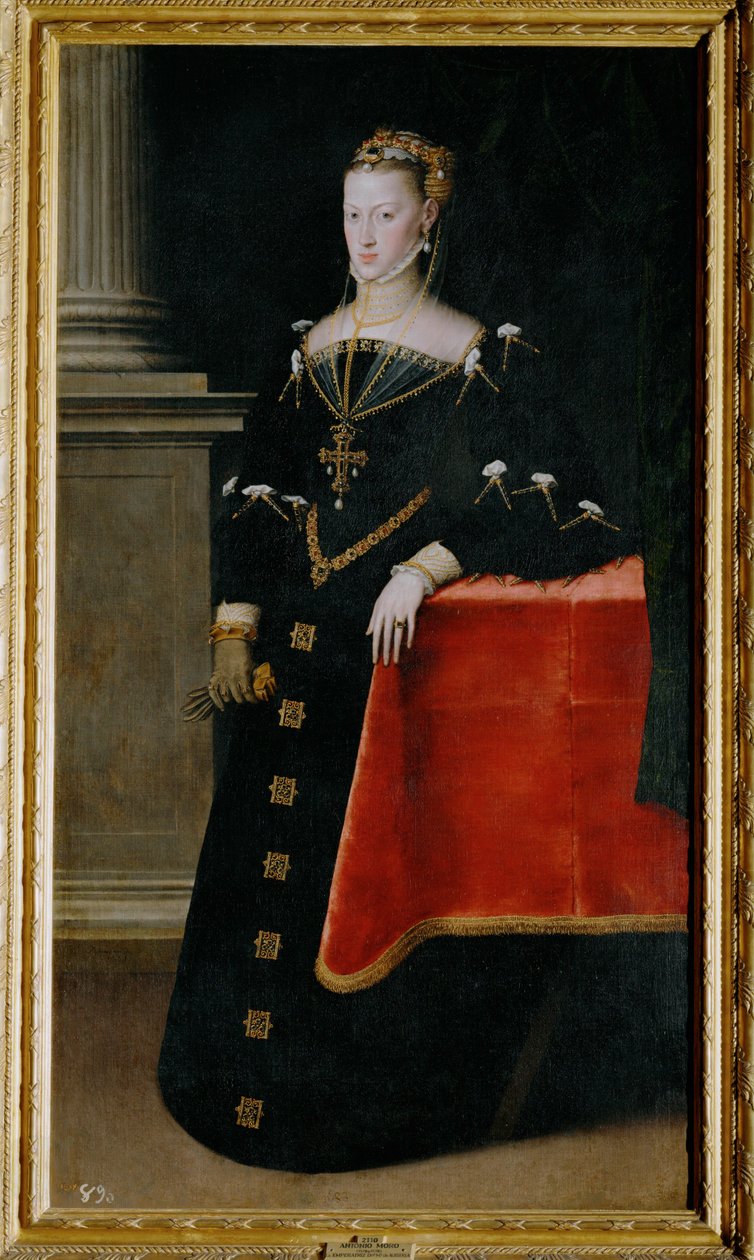 Kejserinde Maria af Østrig, datter af kejser Karl V, gift med sin fætter Maximilian II (maleri på lærred) af Anthonis van Dashorst (c.1519-1576/77) Mor