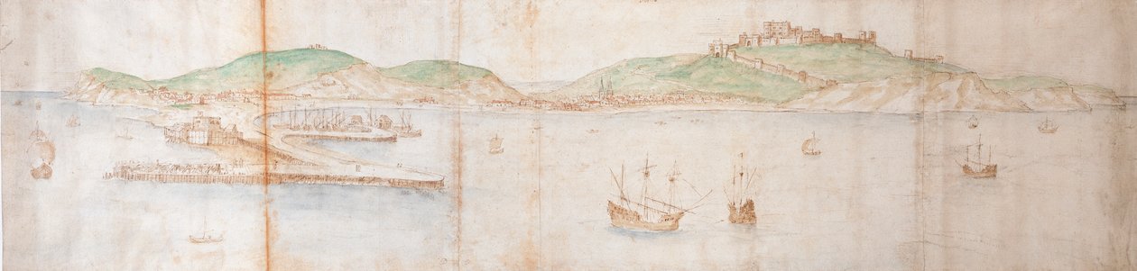 Dover fra havet, midten af det 16. århundrede af Anthonis van den Wyngaerde