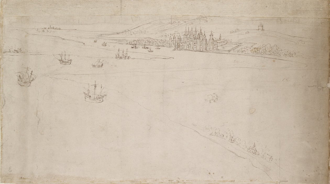 Panorama over London set fra Southwark: Greenwich, 1554 af Anthonis van den Wyngaerde