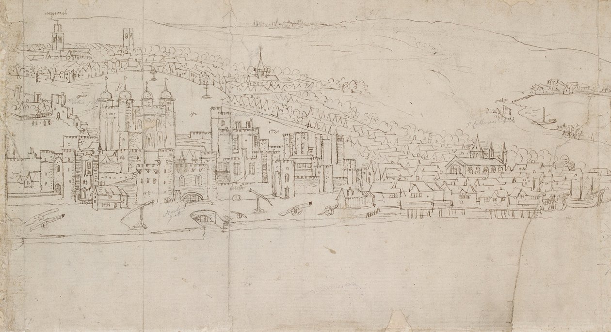 Panorama over London set fra Southwark: The Tower, 1554 af Anthonis van den Wyngaerde