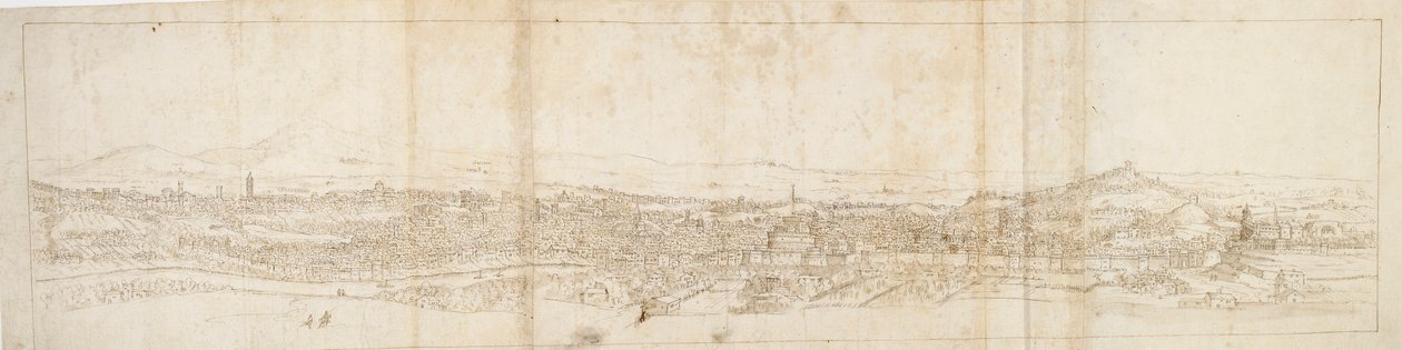 Panoramaudsigt over Rom fra Monte Mario, Castel S. Angelo i forgrunden, c1550