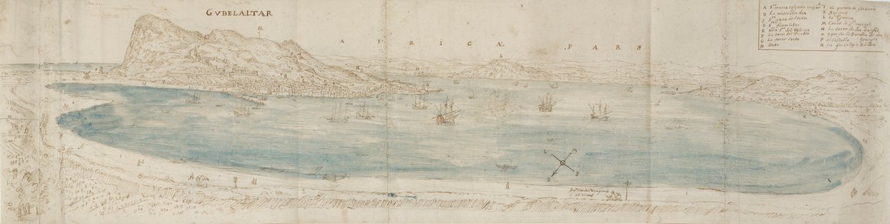 Panoramaudsigt over Gibraltar-bugten, c1567 af Anthonis van den Wyngaerde