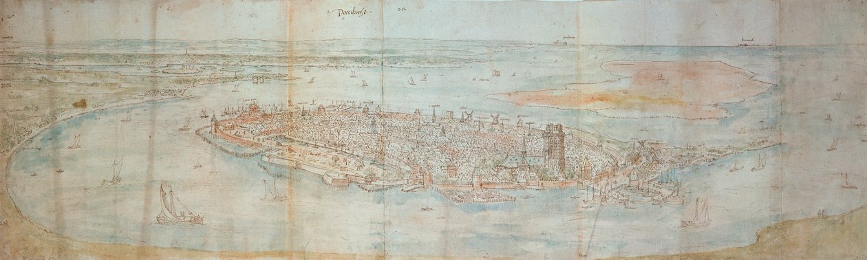 Panoramaudsigt over Dordrecht, set fra et forhøjet punkt mod vest af Anthonis van den Wyngaerde