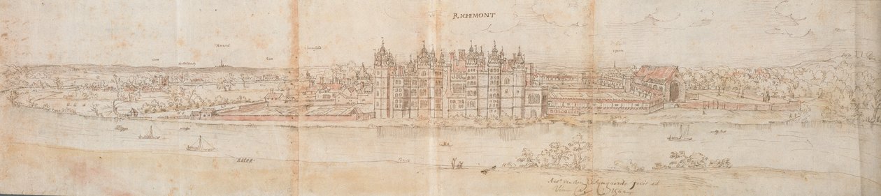 Richmond Palace fra den anden side af Themsen, 1562 af Anthonis van den Wyngaerde
