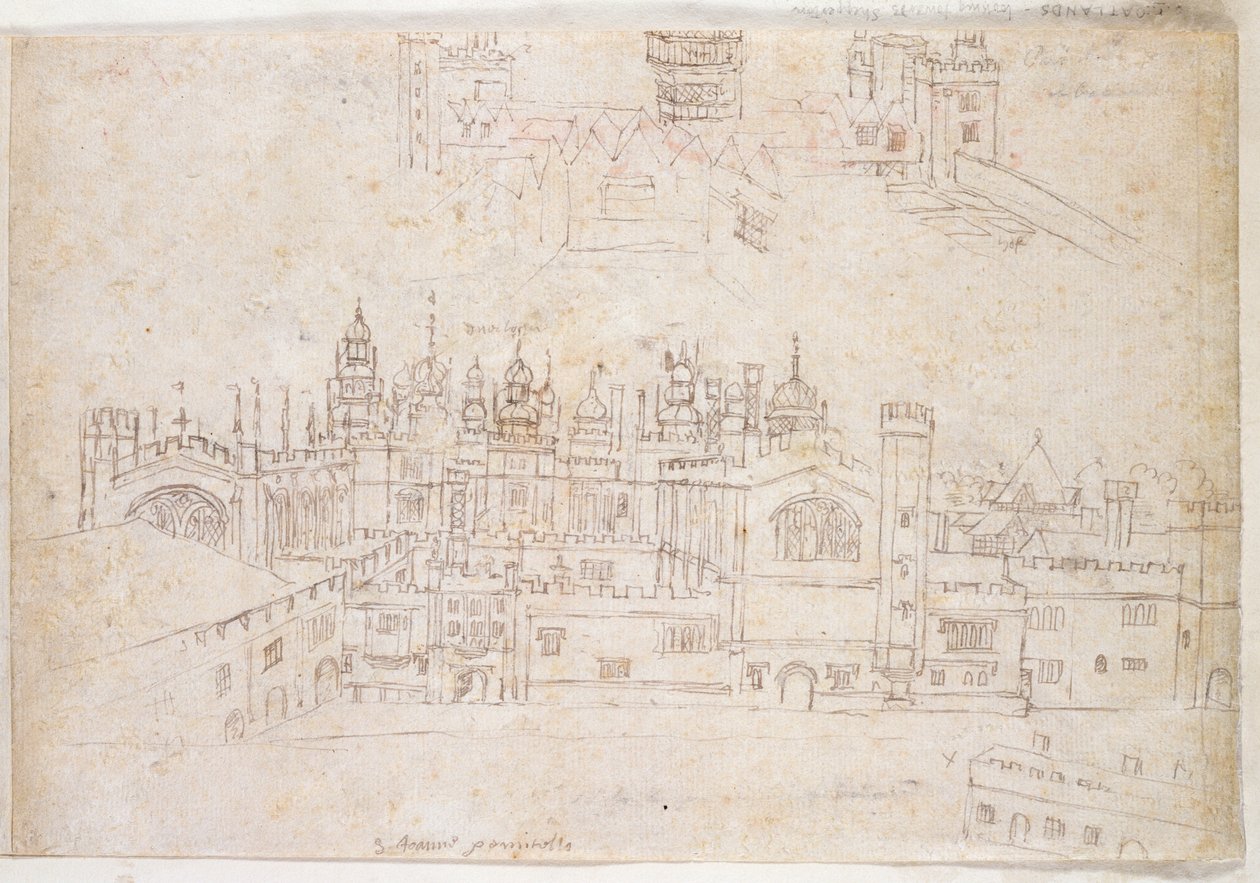 Studier af Palace of Oatlands og Hampton Court, ca. 1544 (pen og blæk på papir) af Anthonis van den Wyngaerde