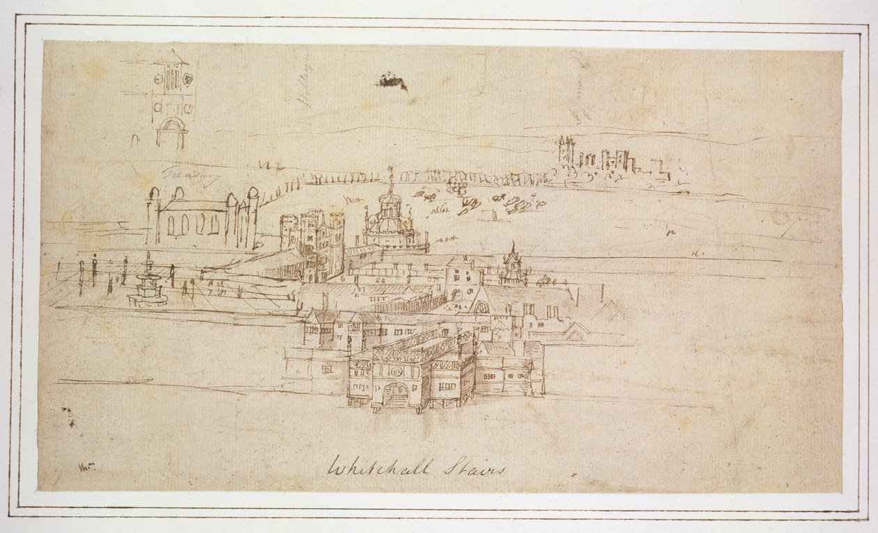 Whitehall-trappen, ca.1544 (pen og blæk på papir) af Anthonis van den Wyngaerde