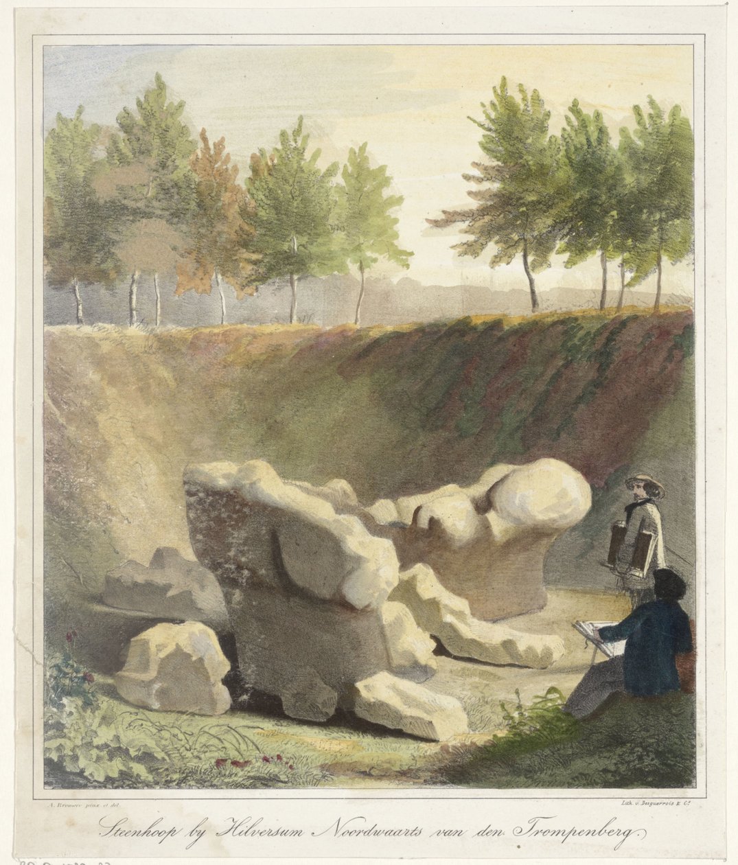 Illustratorer ved en arkæologisk udgravning Cairn nær Hilversum Northwards van den Trompenberg (titel på objekt) af Anthonius Brouwer