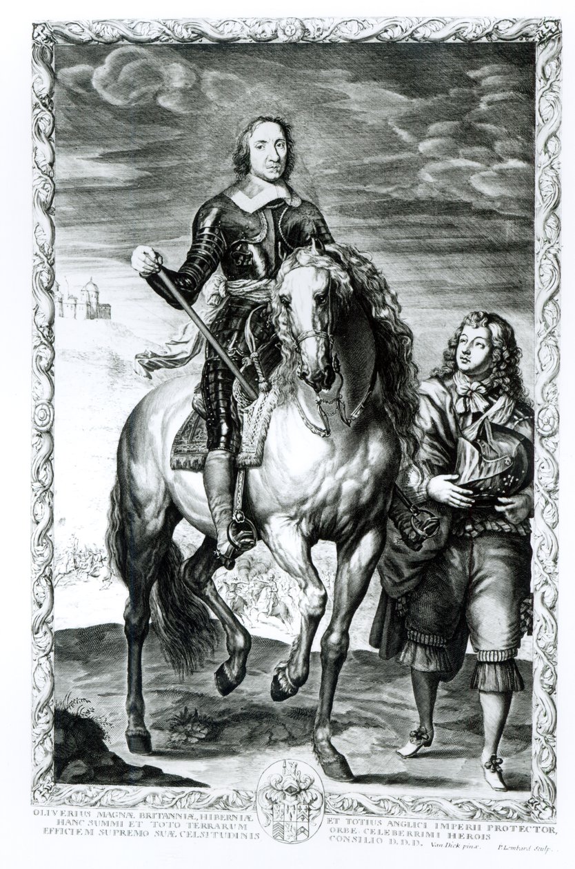 Ridesportræt af Oliver Cromwell (1599-1658) graveret af Pierre Lombart (1612-80) af Anthony van Dyck