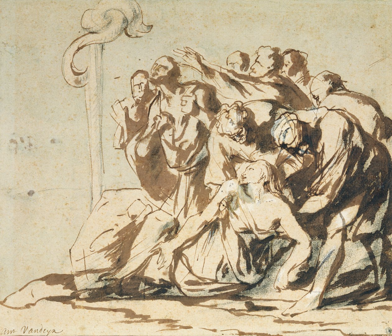 The Brazen Serpent (pen og blæk med trækul på papir) af Anthony van Dyck